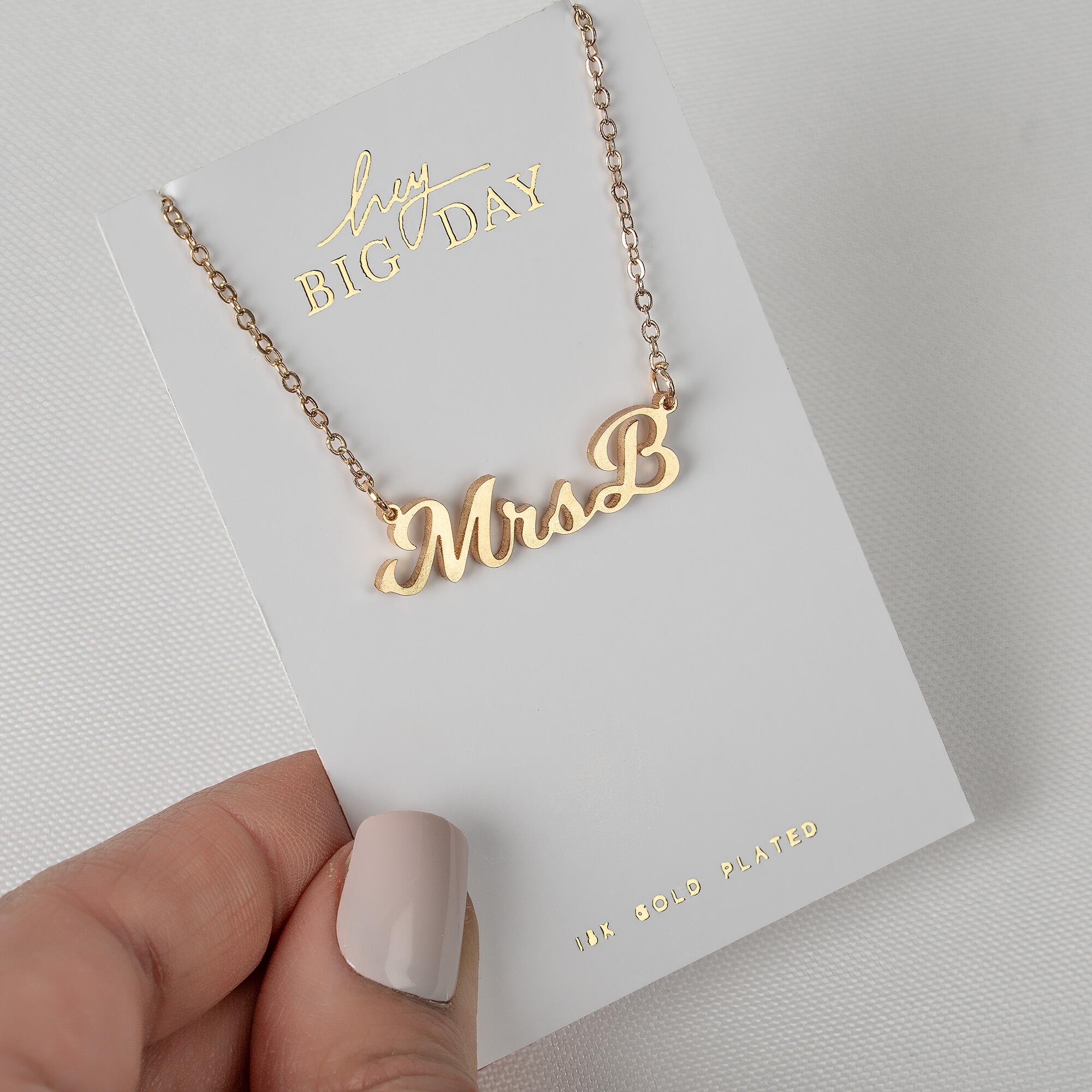 Gold Plated Bridal "Mrs" Necklace