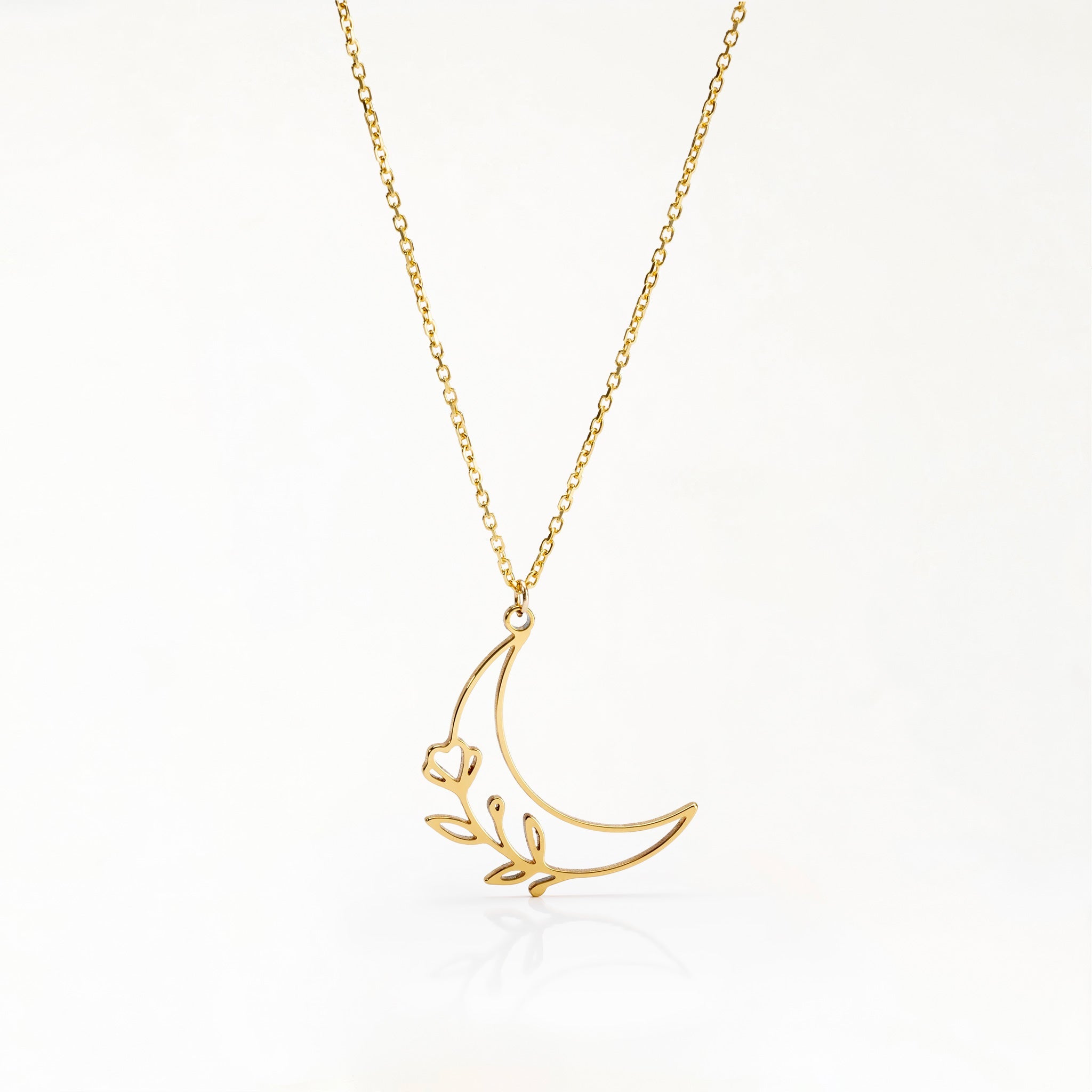 Half Moon & Flower Necklace 18k gold plated flower gold