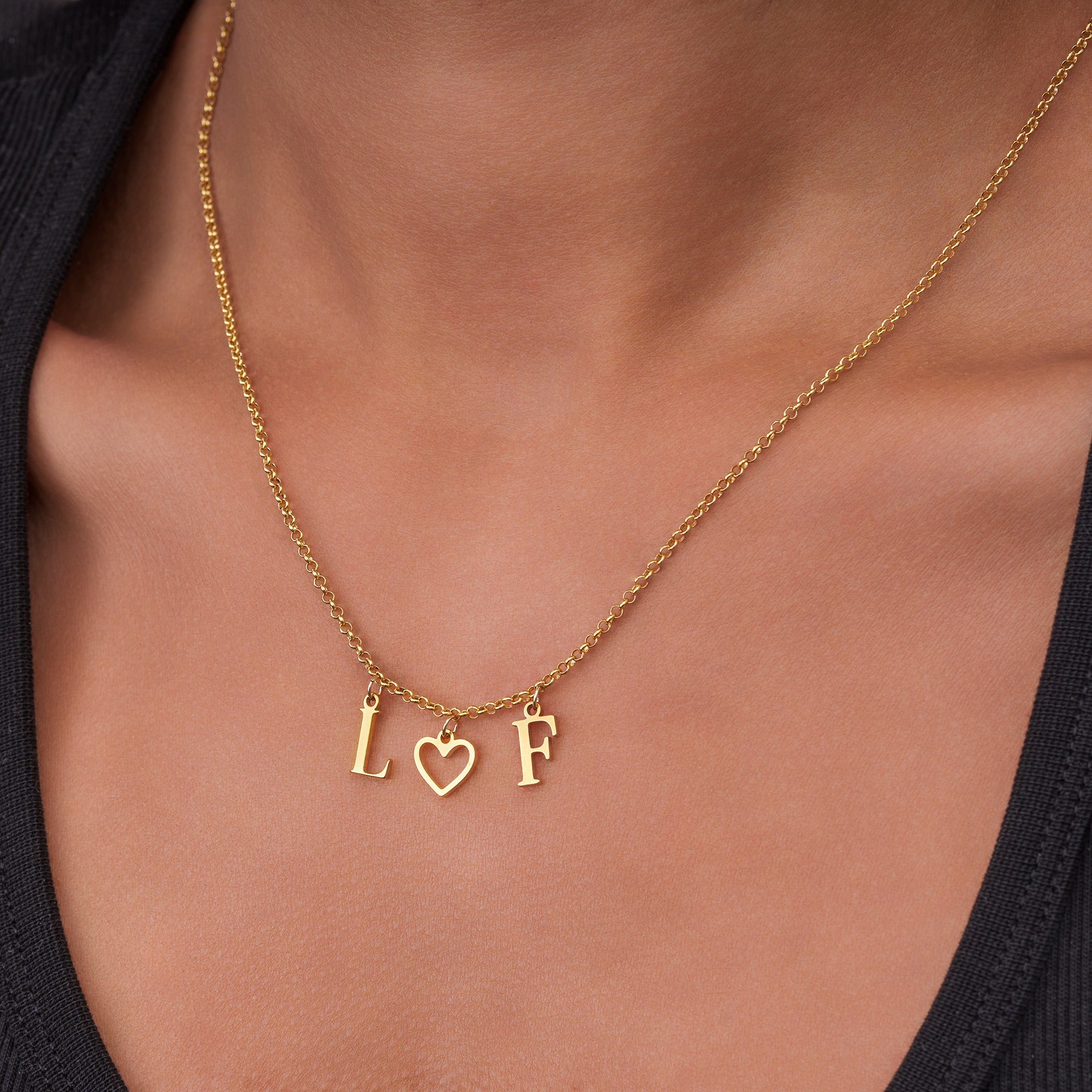 Initial Heart Initial Necklace 18k gold plated double initial gold