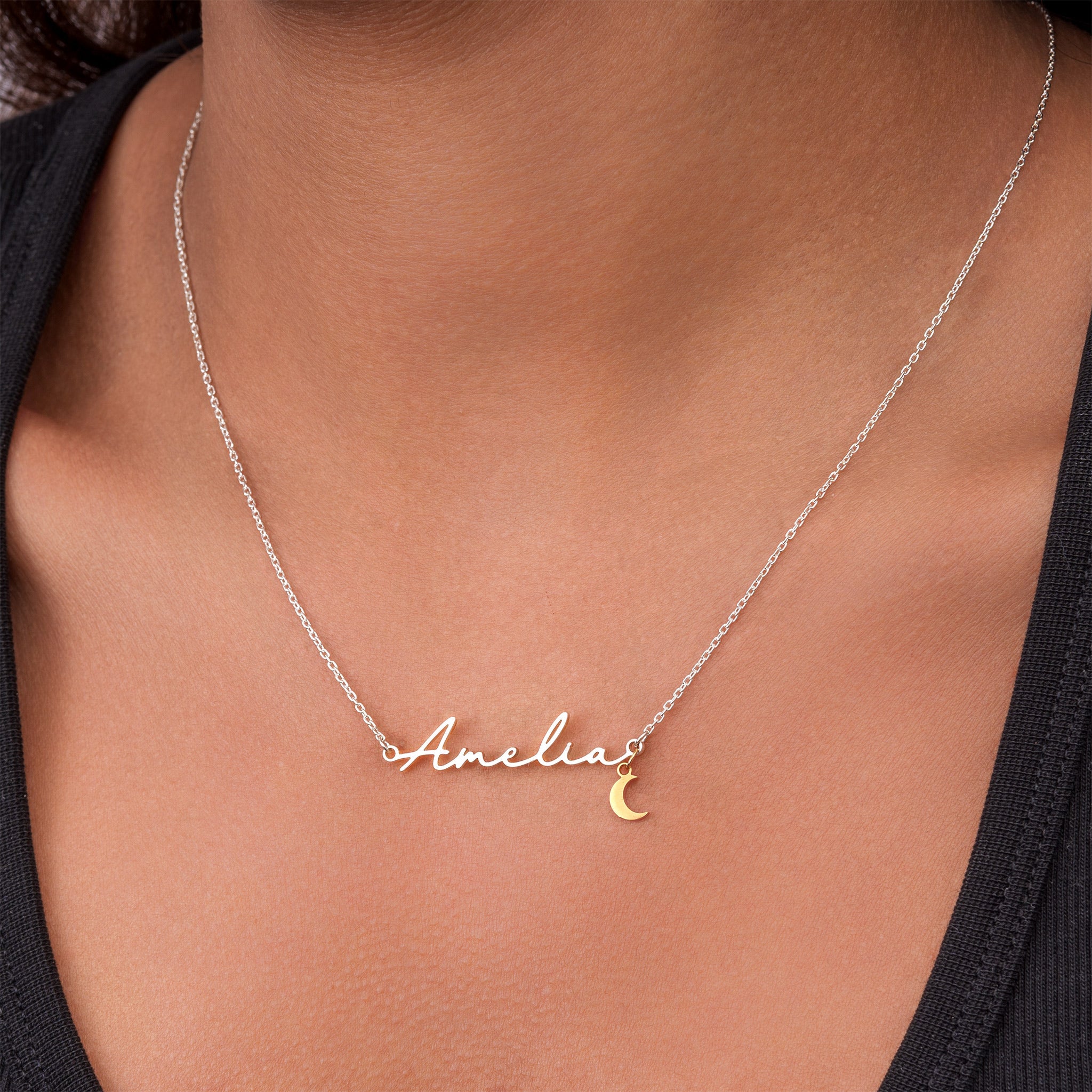 Name Necklace & Moon Charm 18k gold plated jewellery moon