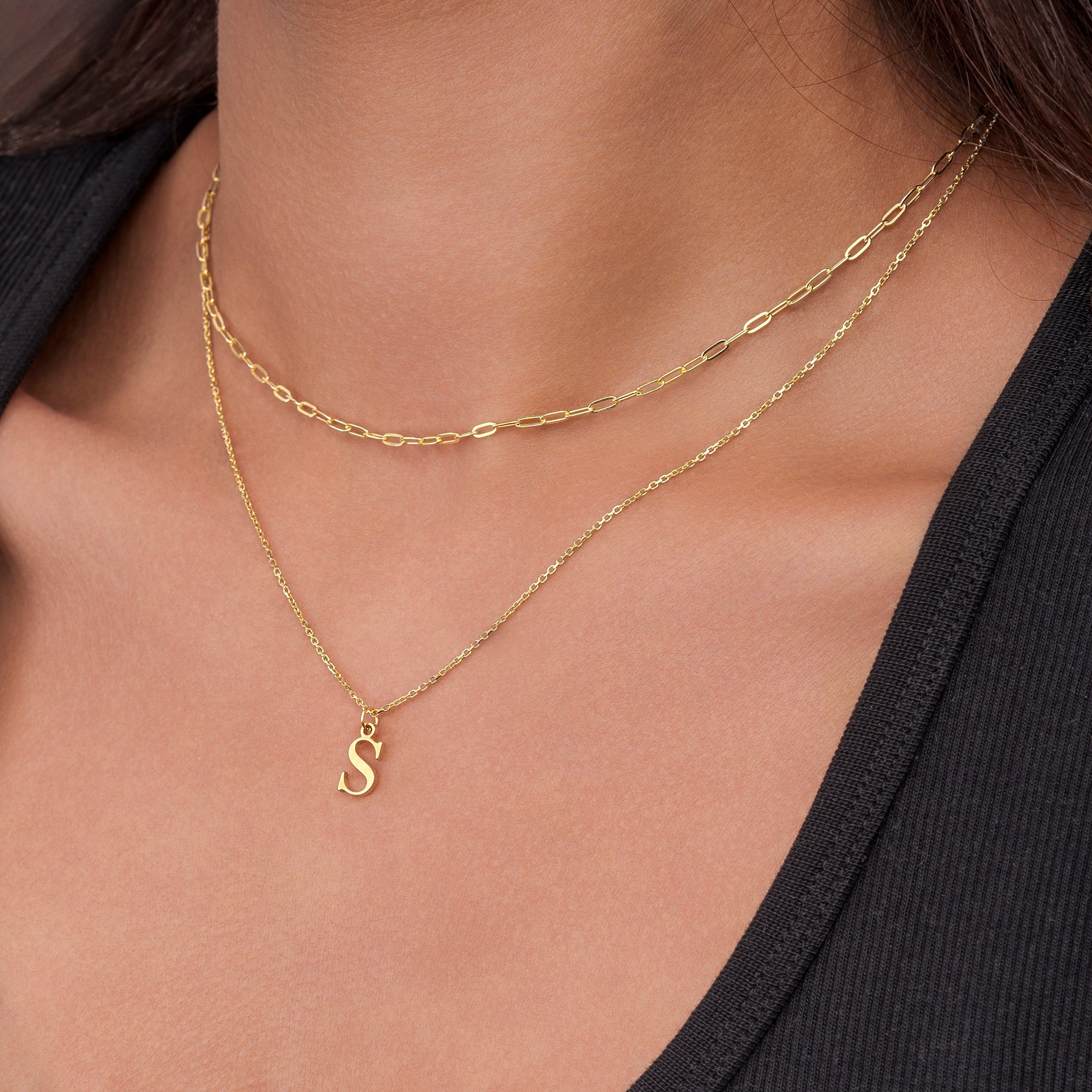 Paper Clip & Single Initial Necklace Set 18k gold plated jewellery personalised