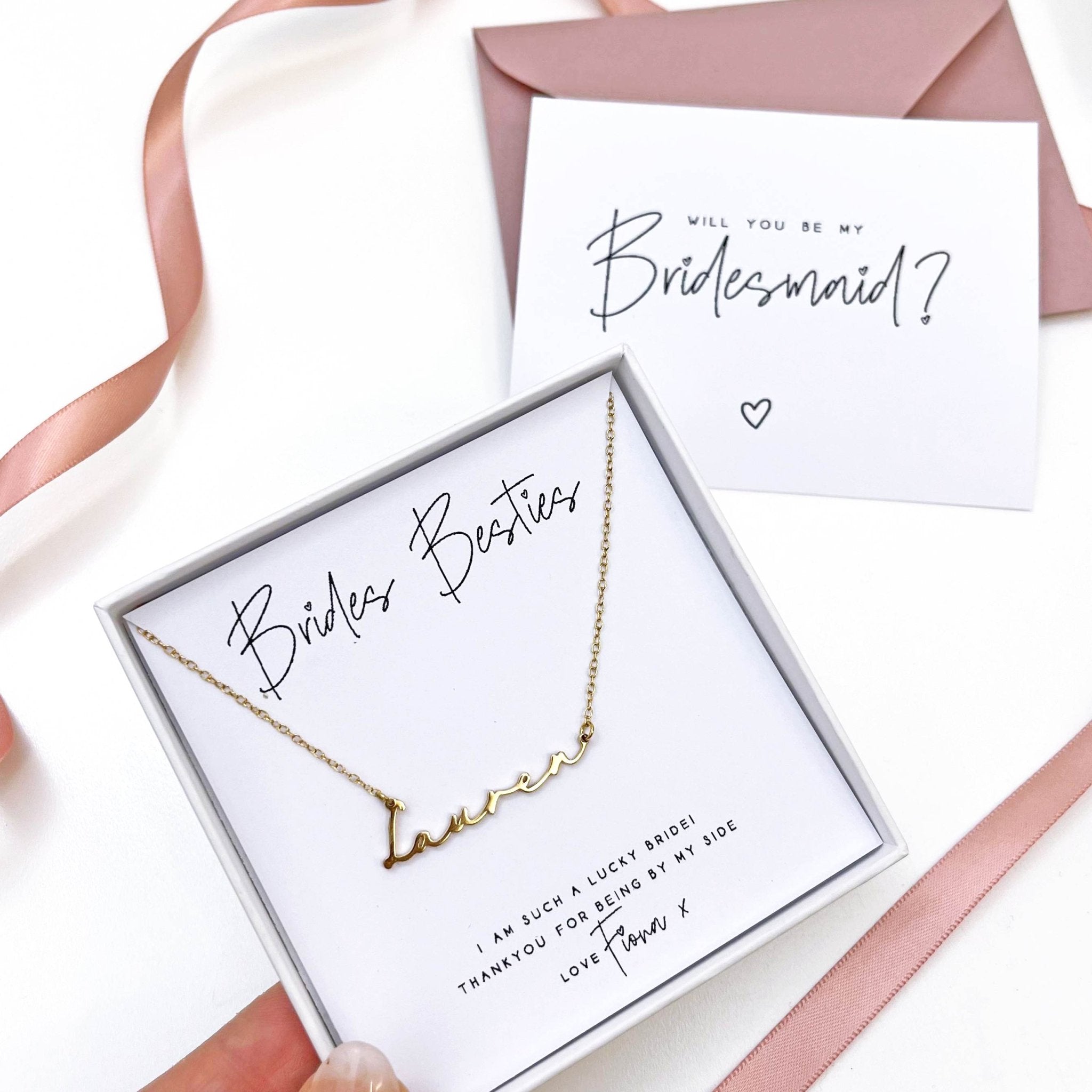 Personalised Bridesmaid Name Necklace and Card Gift