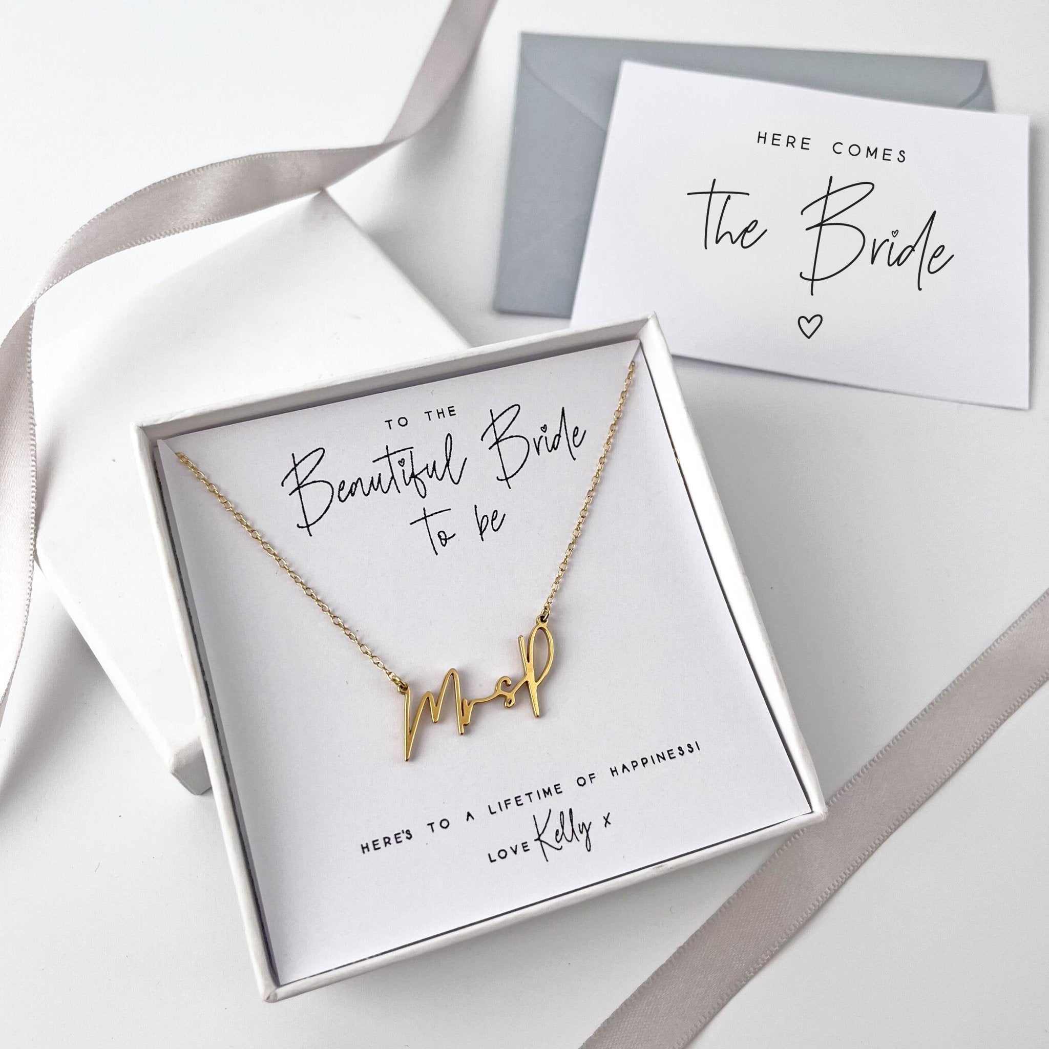 Personalised Mrs Necklace with Card Gift Set