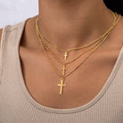 Personalised Name & Cross Layered Necklaces Set 18k gold plated cross gold