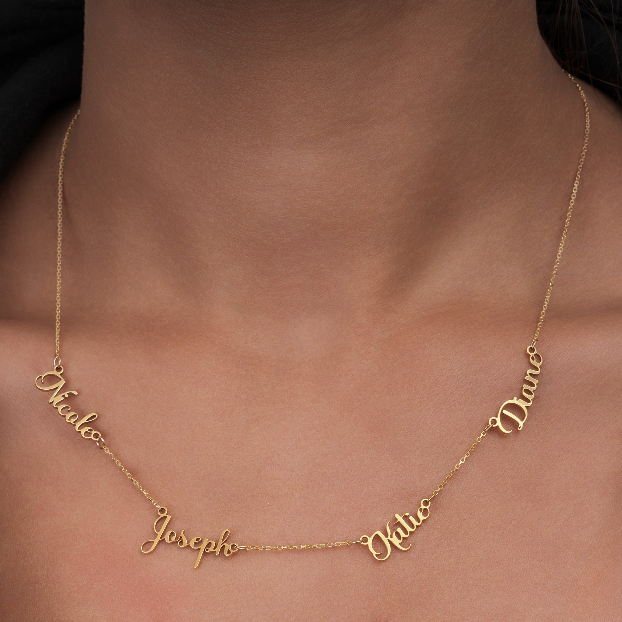 Personalised Quadruple Name Necklace 4 name gold multiple