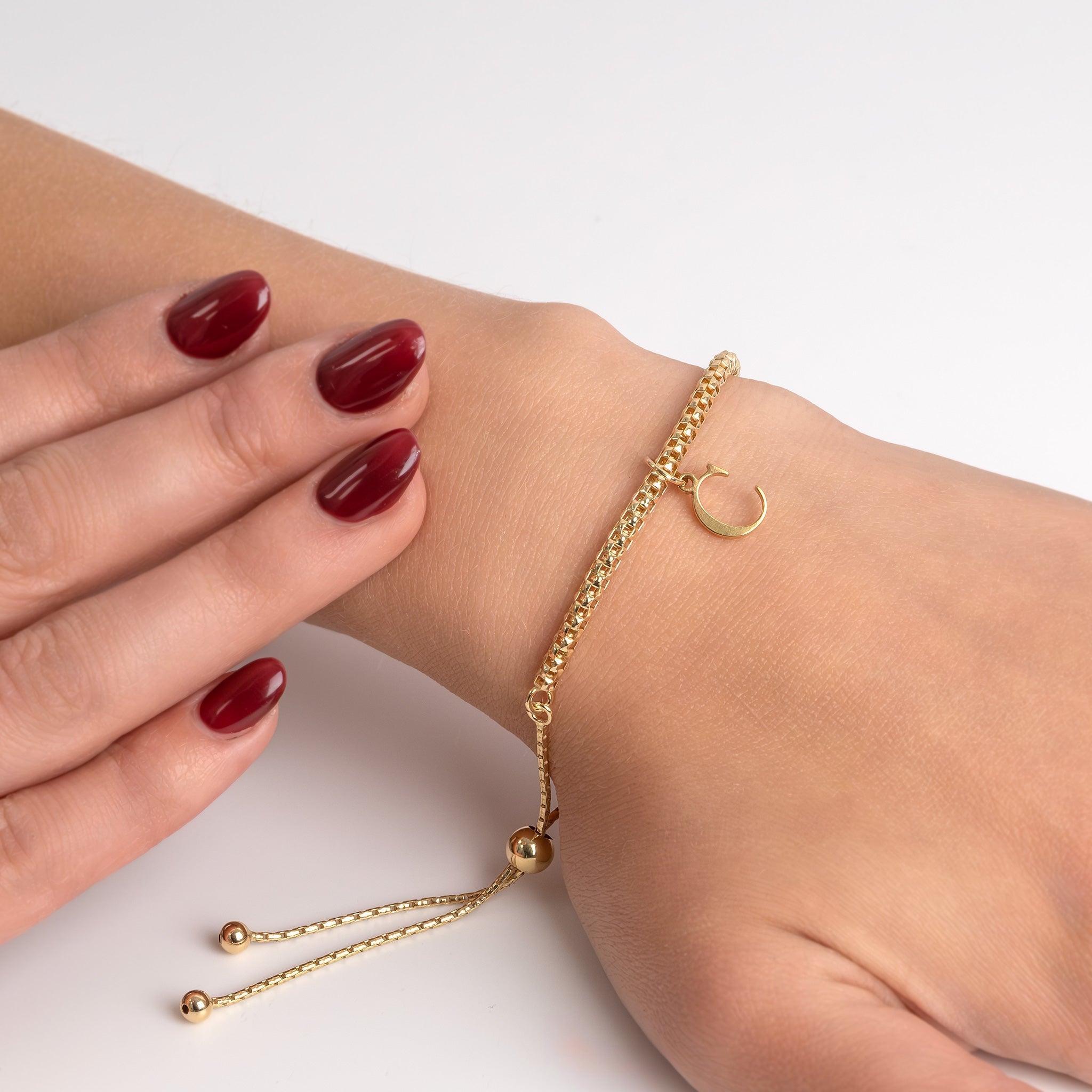 Single Initial Popcorn Slider Bracelet 18k gold plated Gift gold