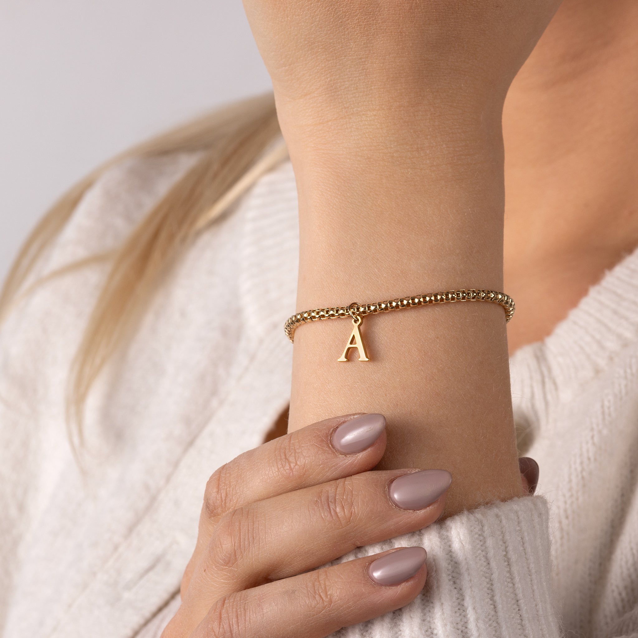 Single Initial Popcorn Slider Bracelet 18k gold plated Gift gold