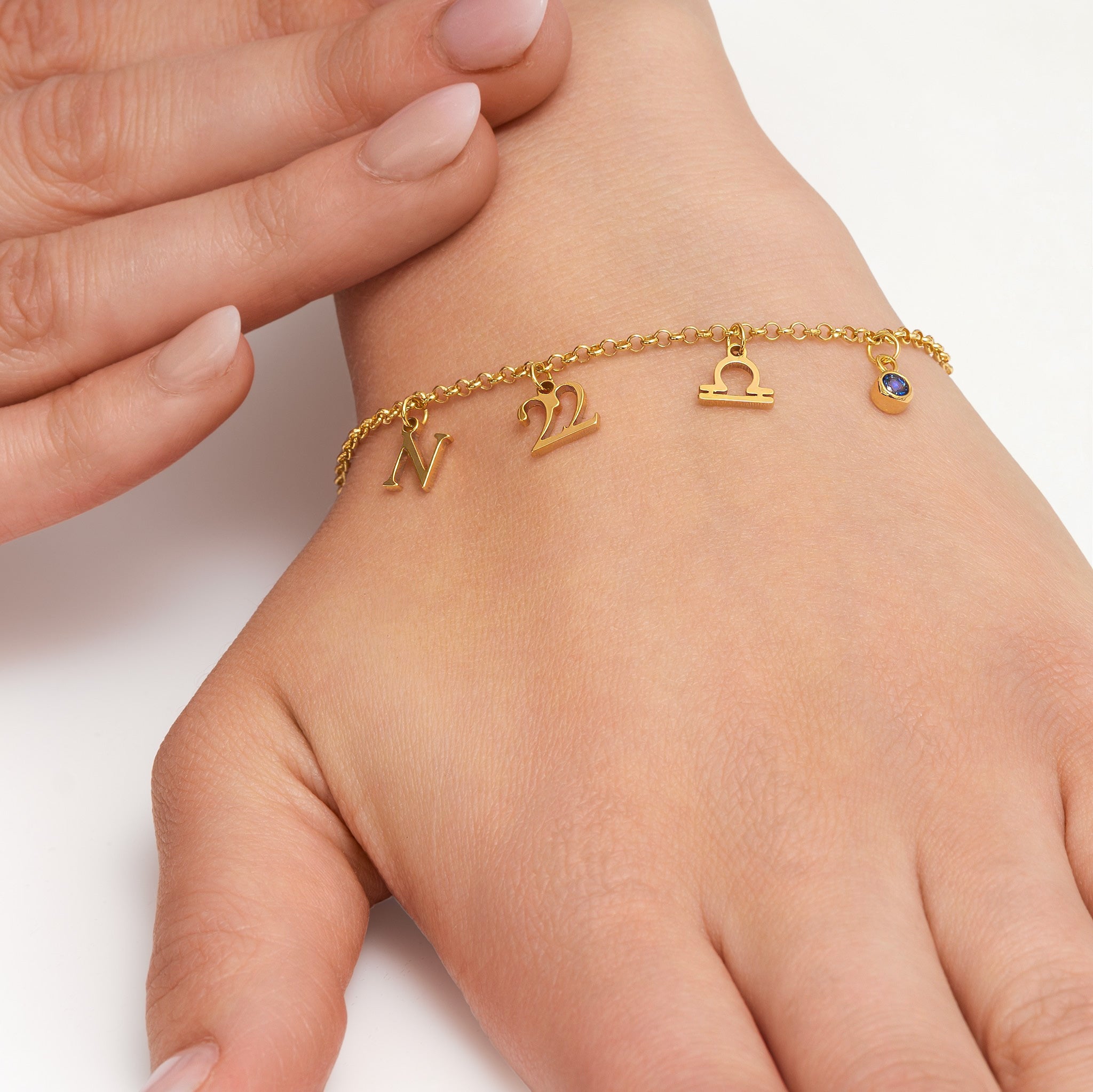 Tell a Story Bracelet with Initial, Year, Zodiac & Birthstone Gift gold personalised